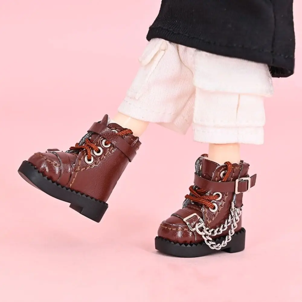 1 Pair High-top Obitsu 11 Doll Boots Mini Metal Chain 1/12 Bjd Doll Leather Shoes PU Leather Casual 1/12 Bjd Doll Boots Children