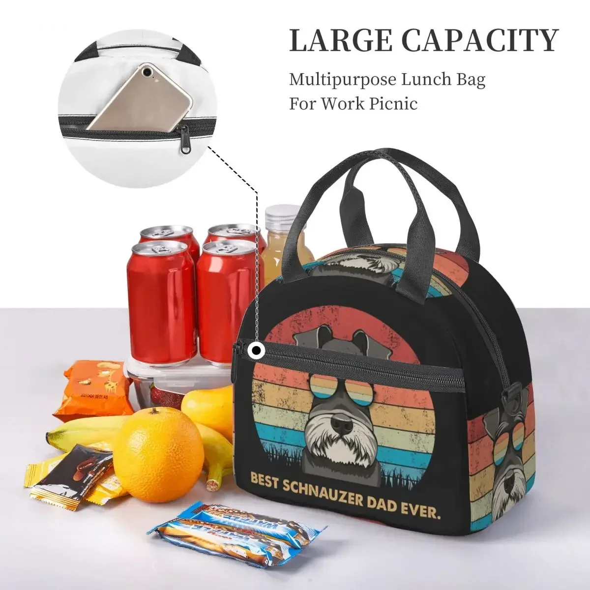 Best Schnauzer Dad Ever Insulated Lunch Bag for School Picnic Storage Food Boxes Portable Cooler Thermal Lunch Box Tote