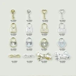 40PCS 3D Tiny Alloy Love Key Lock Bow Tie Glossy Gold Silver Metal Nail Art Rhinestones Decorations Manicure Cute Ornaments