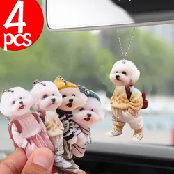 New 2D Puppy Animal Acrylic Car Ornament Creative Keychain Backpack Hanging Keyring Pendant Cute Teddy Dog Key Decor Accessories