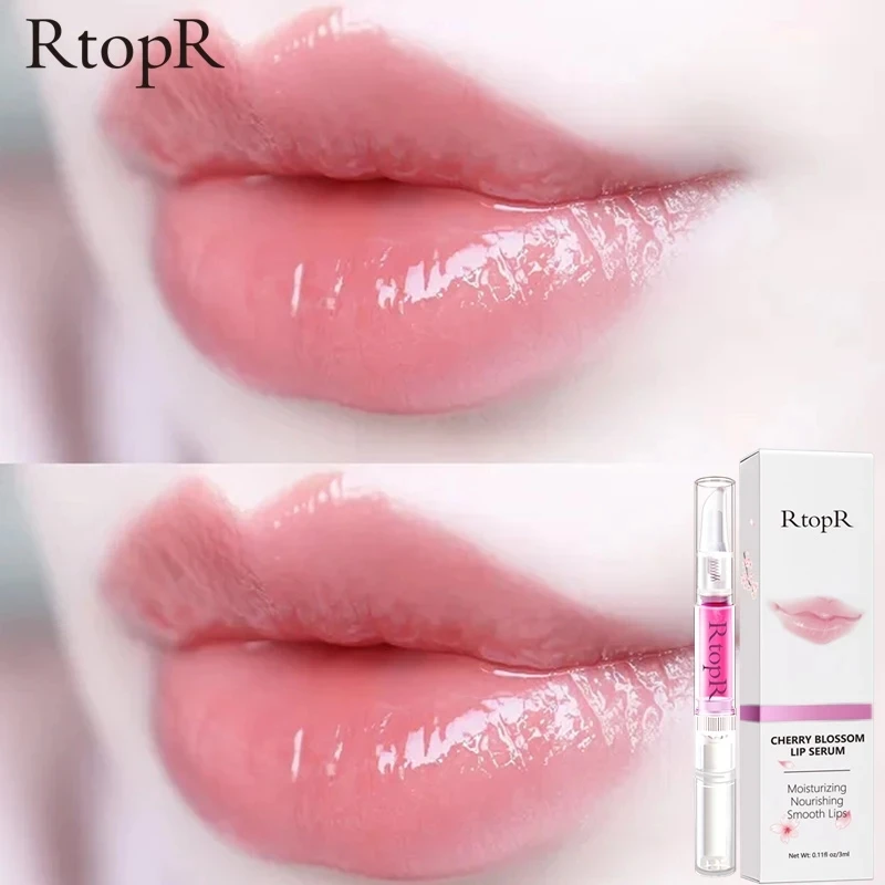 RTOPR Sakura Lip Serum Mask Dry Crack Peeling Repair Reduce Lip Fine Lines Essence Moisturizing Cherry Blossom lip balm 3ml