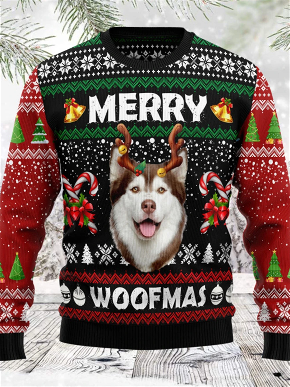 

2025 Unisex Tacky Xmas Sweater 3D Christmas Dog Snowflake Bell Reindeer Santa Printed Holiday Party Jumper Christmas Sweatshirt