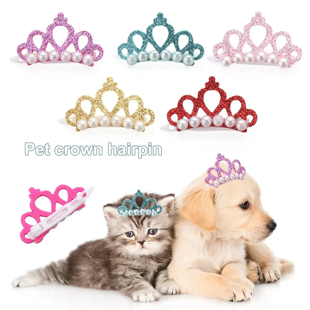 Small Dogs Faux Pearl Crown Shape Bows Hair Clips Bow Cute Head Decoration For Pets Hair Clips Grooming Cat Bow Pet Accessoires