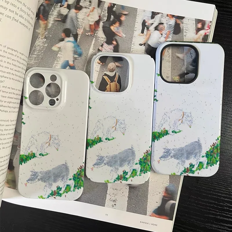 INS مجردة الكرتون من اثنين من الجراء آيفون 16E 15 14 13 برو ماكس 12 ميني 11 برو 16 زائد XR غطاء رقيقة جدا للصدمات #4