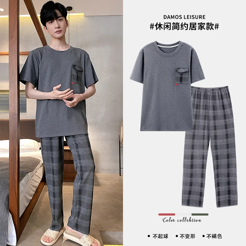 Pijama de algodón de manga corta para hombre, conjunto de pijama estampado, traje de dormir, talla grande, novedad, Verano