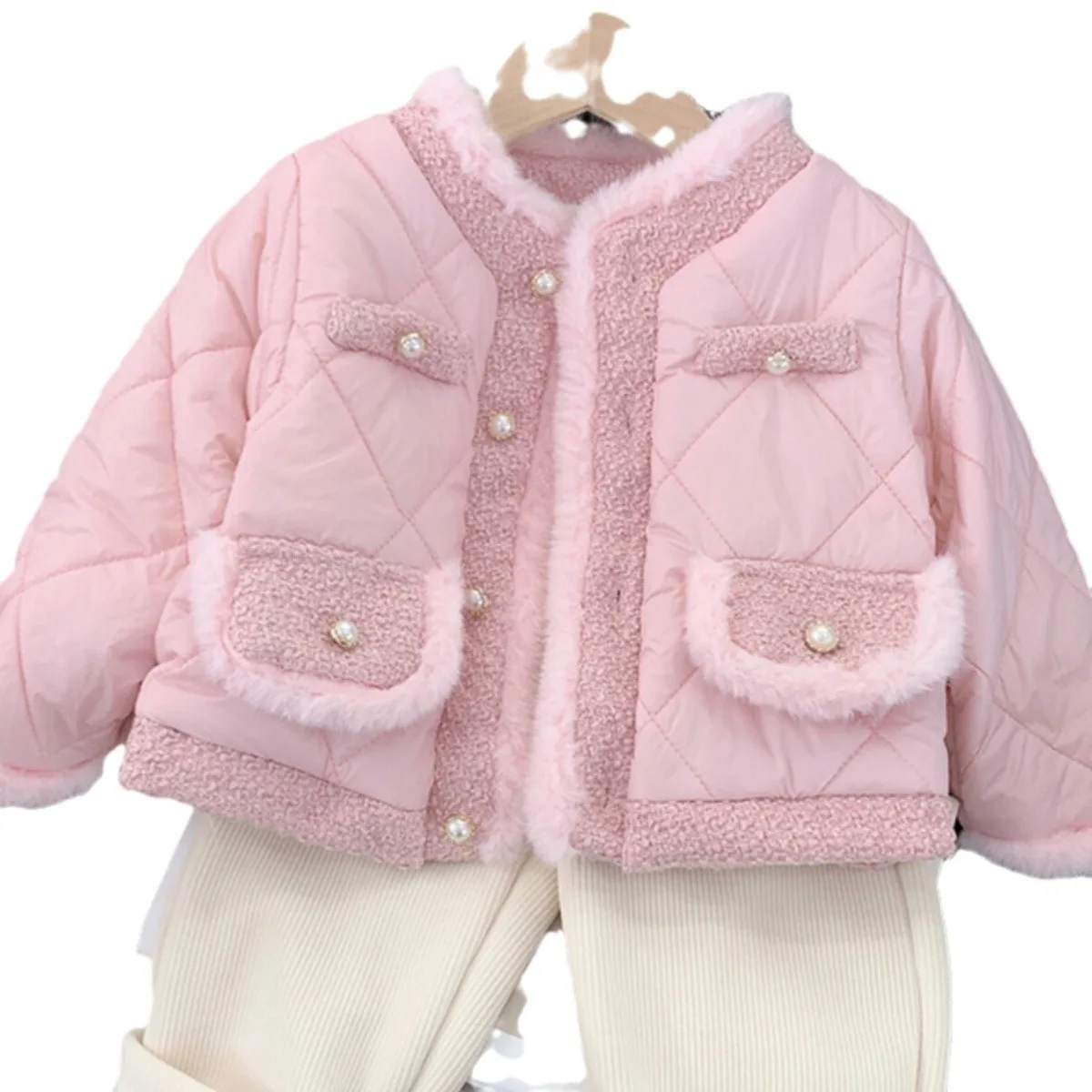 2024 Winter Children Girls Parkas Cotton Plus Velvet Thicken Warm Baby Girl Outerwear Coat Loose Long Sleeve Little Girl Jackets