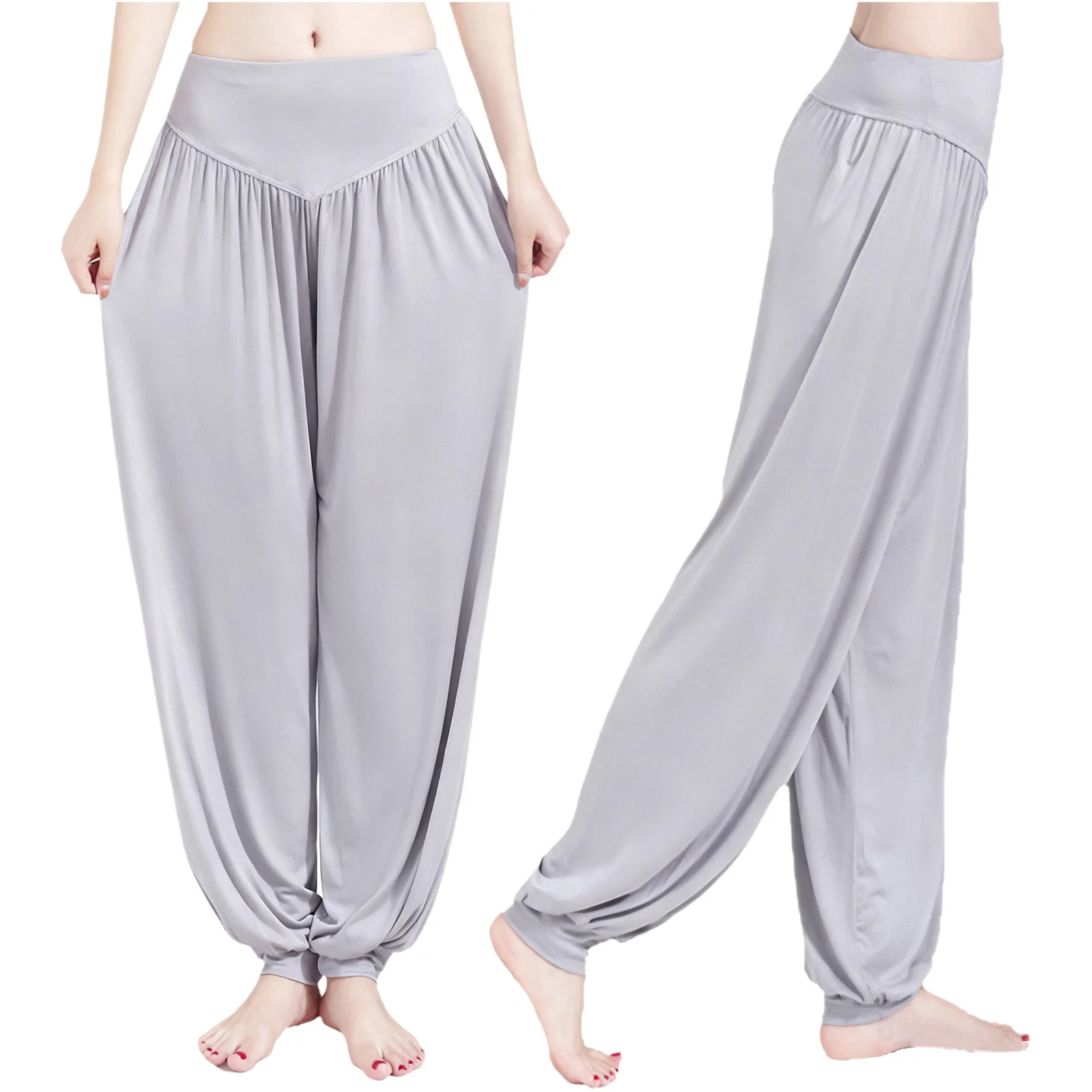 Womens Casual Solid Color Bloomers Beach Pool Party Costume Elastic Waistband Ruffle Pants for Dance Yoga Pilates Sports Workout