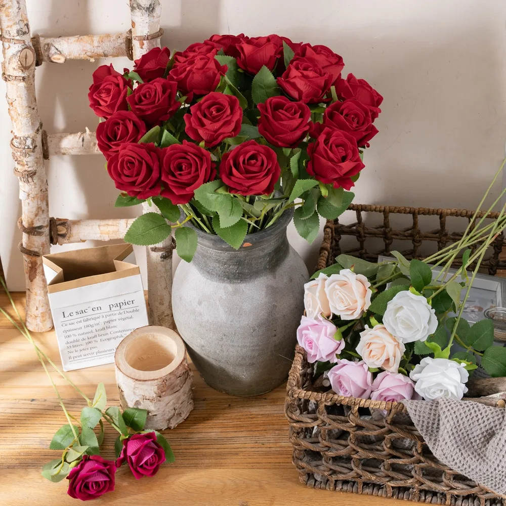 

5/10pcs Simulated Flower Velvet Rose Home Decoration for Birthdays Holidays Weddings Parties Plant Walls Prop Arrangements Vase