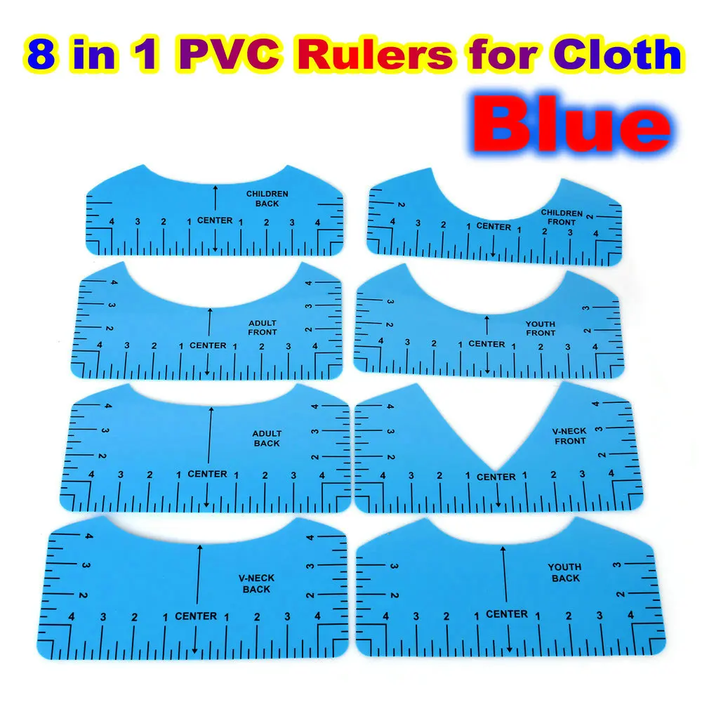8Pcs PVC V-neck Ruler Neck Rule for Collar Round T-Shirt Measurement Tools DTF Alignment Guide Set Kit For Clothes Accessories