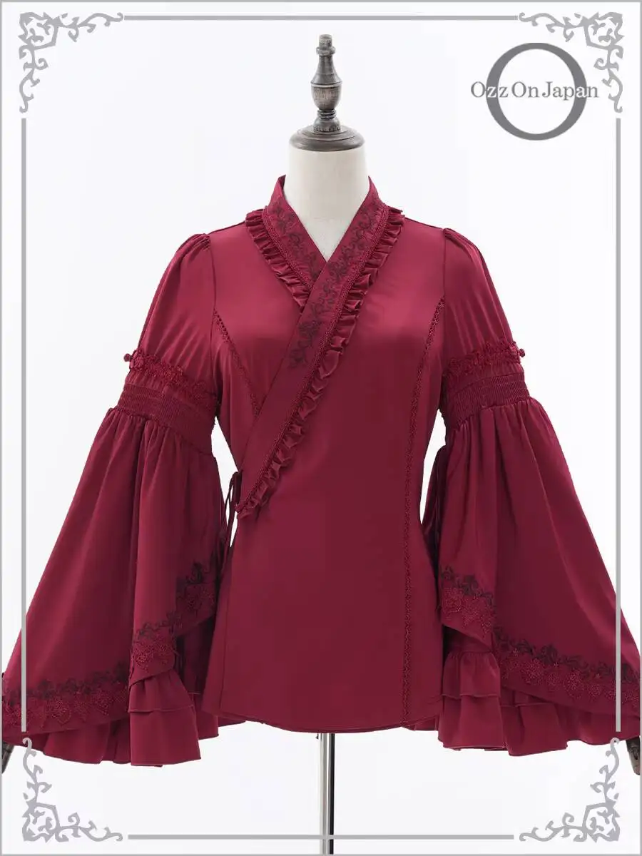 New Embroidery Ruffle Cross-collar Tops Shirt Luolita Fiesta Carnival Halloween Cos Cosplay