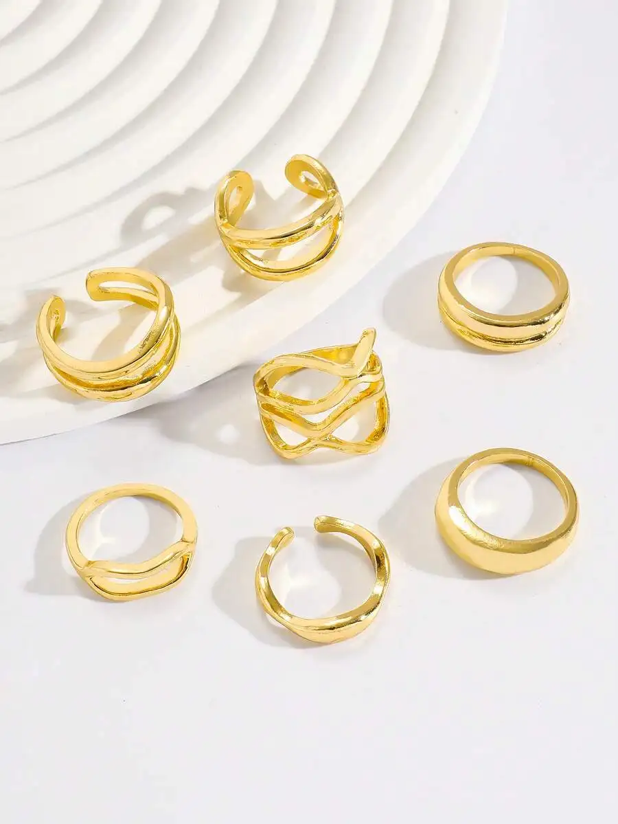 

7pcs Thick Layered Minimalist Criss-Cross Rings Set For Women