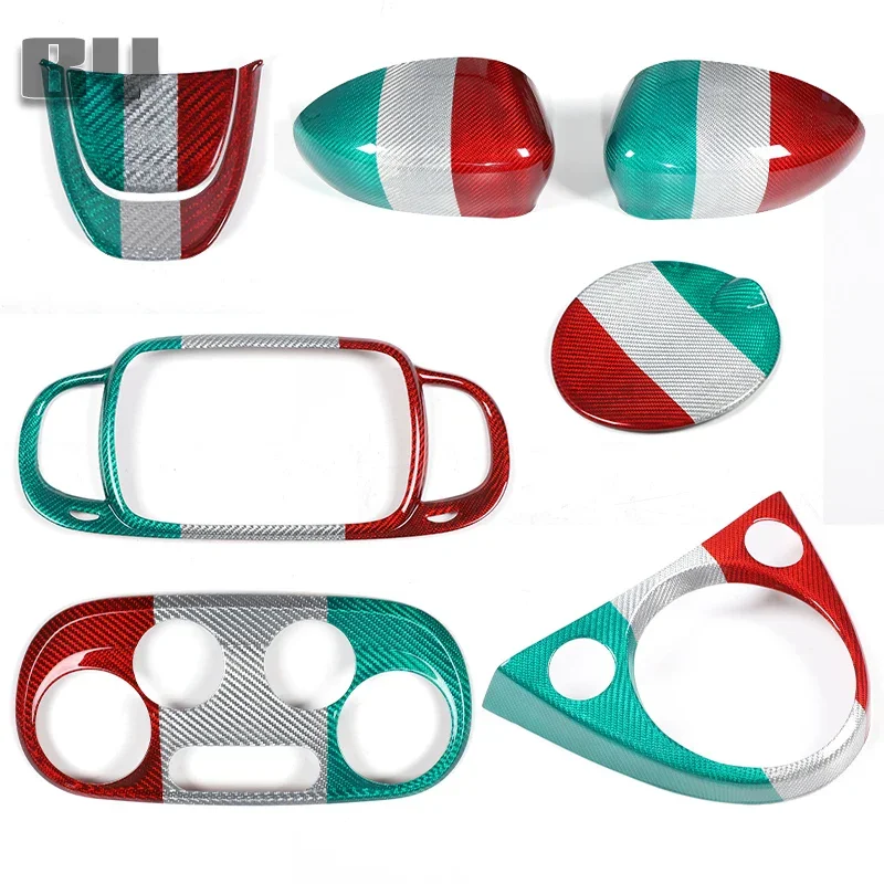 

Real Tri-color carbon fiber For Fiat 500 2016-2024 Dashboard Console Gear Shift Panel Decoration Cover Trim Stickers Accessories