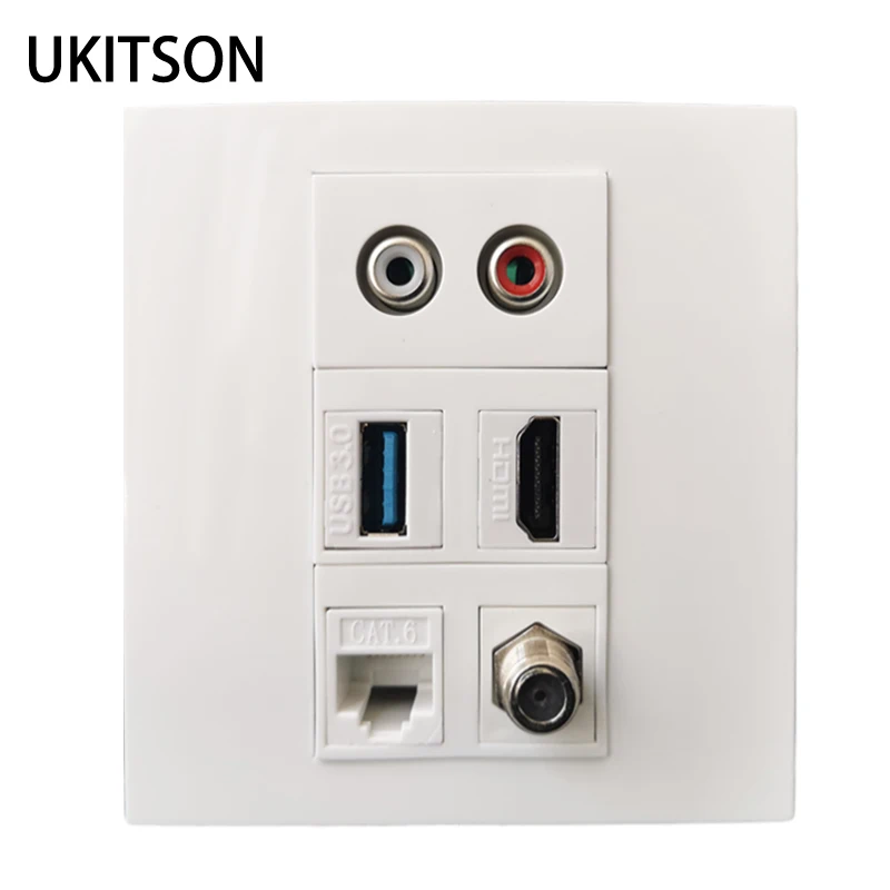 Wtyczka dźwiękowa żeńska USB3.0 HDMI2.0 przechodzi przez gniazdo CAT6 RJ45 LAN z głowicą F Digital Coax TV multimedialna płyta czołowa