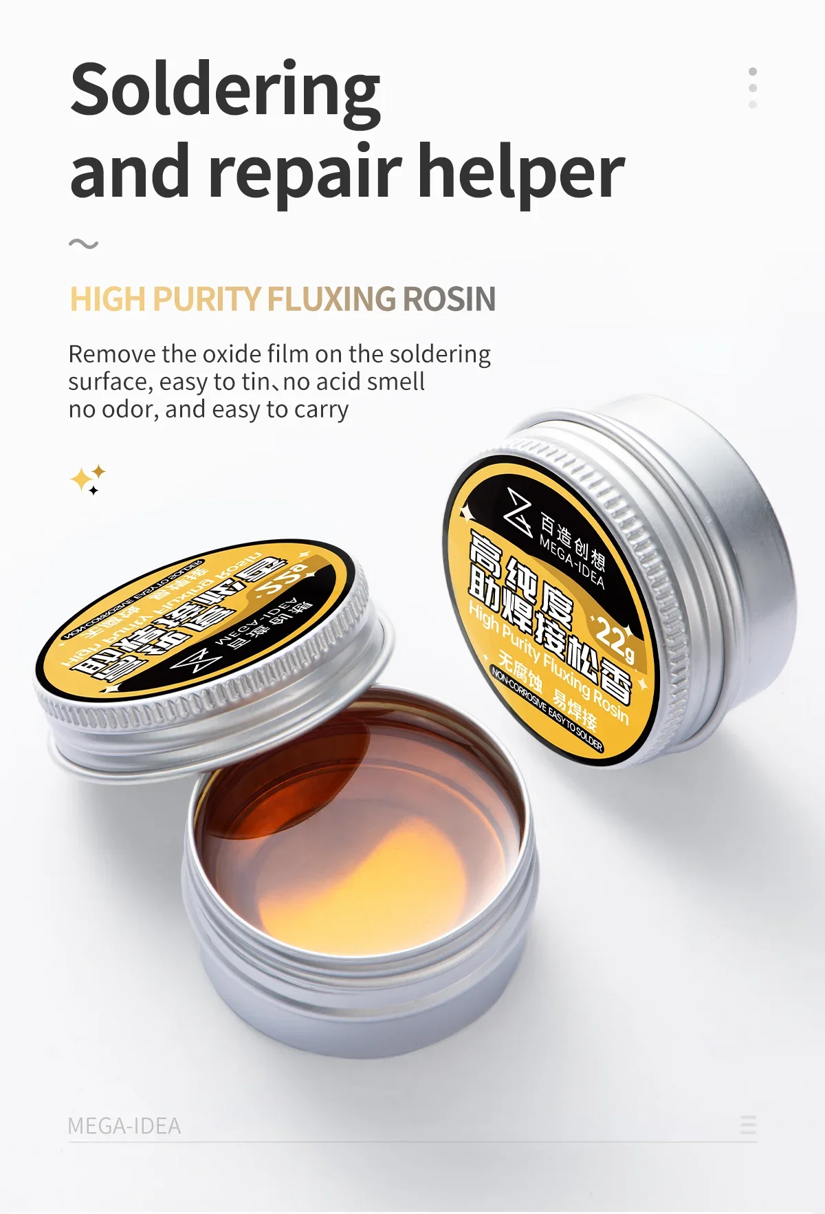 QIANLI MEGA-IDEA-Alta Pureza De Solda Resin, Remover Filme De Óxido, Soldagem Conjunto De Ferramentas De Superfície, Peças De Ferramenta De Reparo, 22g