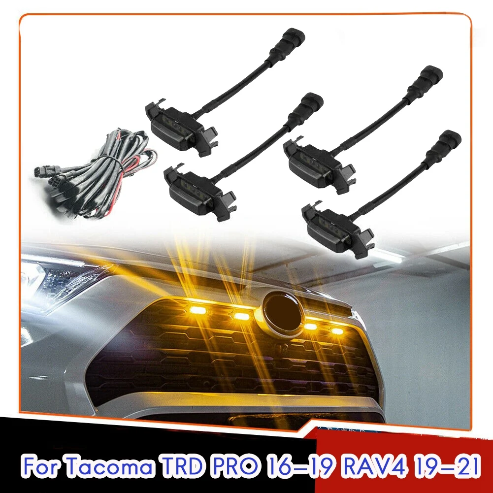 for Toyota LED Front Grille Smoked Amber Light Daytime Running Lights