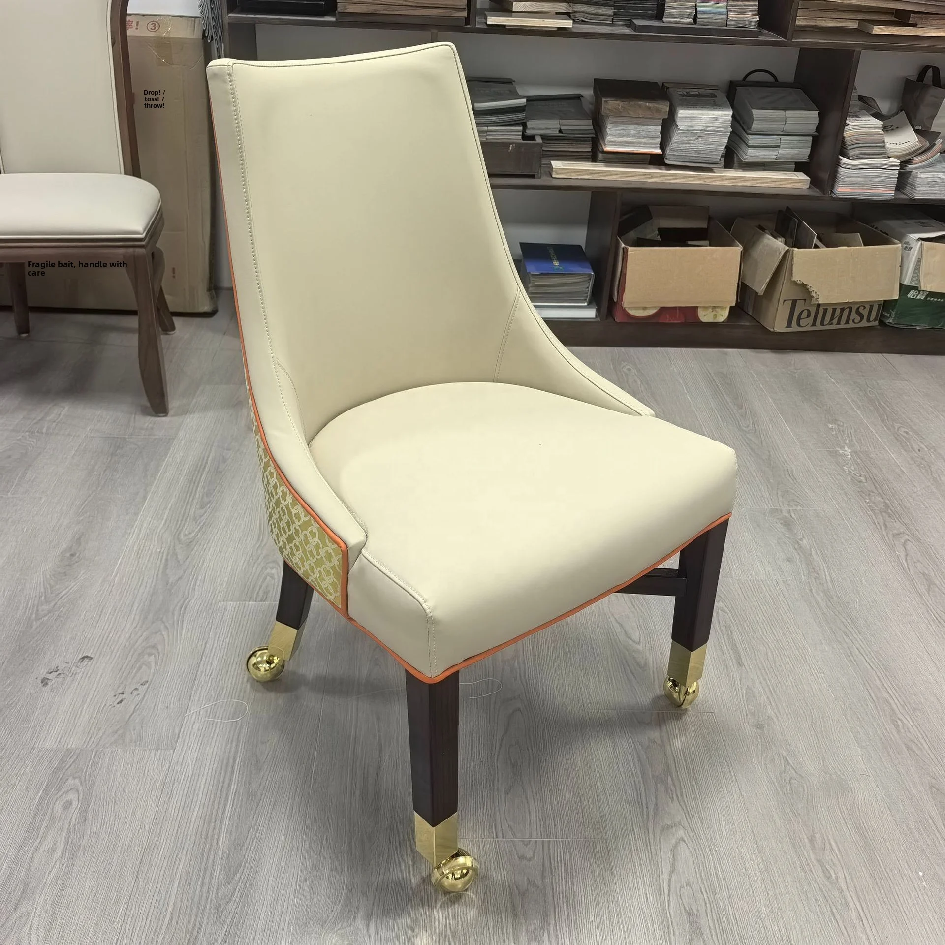 #Luxury Solid Wood Wheeled Hotel Chair with Cushion Commercial Use Carpet Wheels Soft Bag