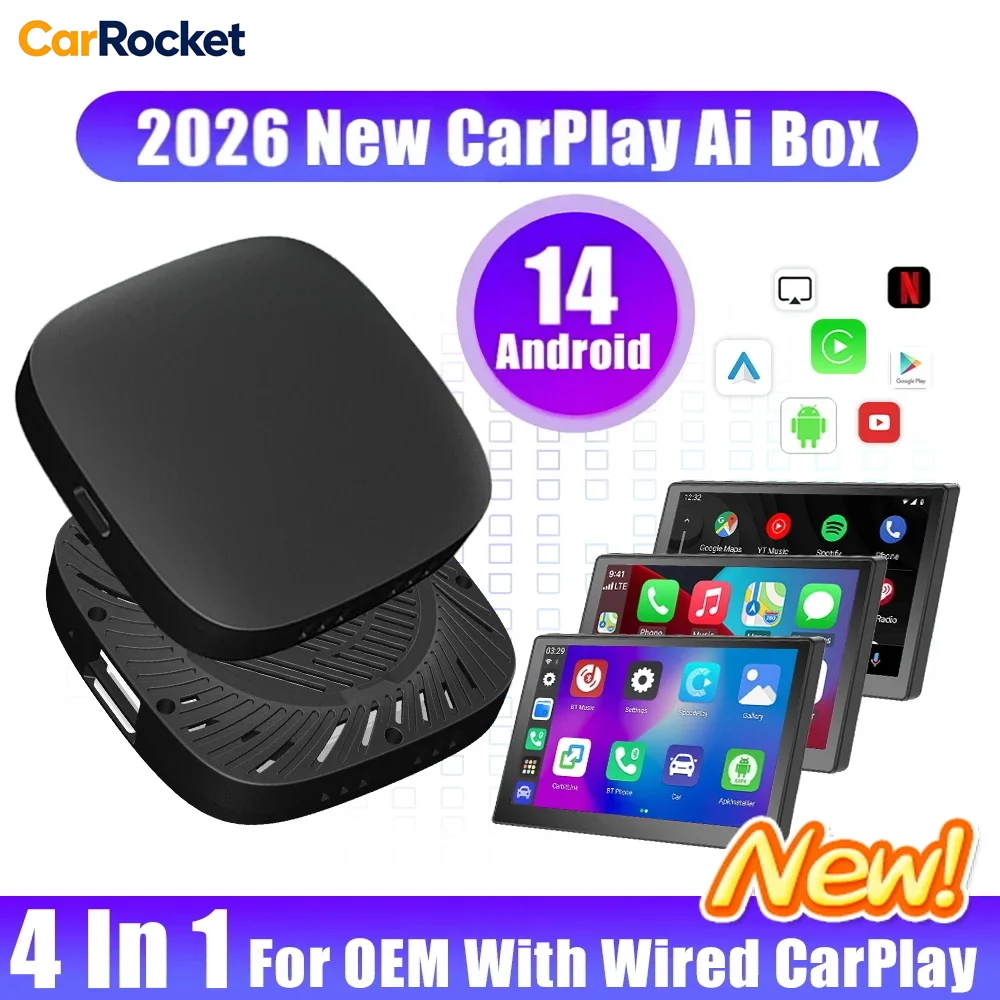 CarRocket 2026 Android 14 CarPlay Ai Box Wireless Android Auto 3in1 USB Adapter For Youtube Netflix Universal TV Box Plug & Play