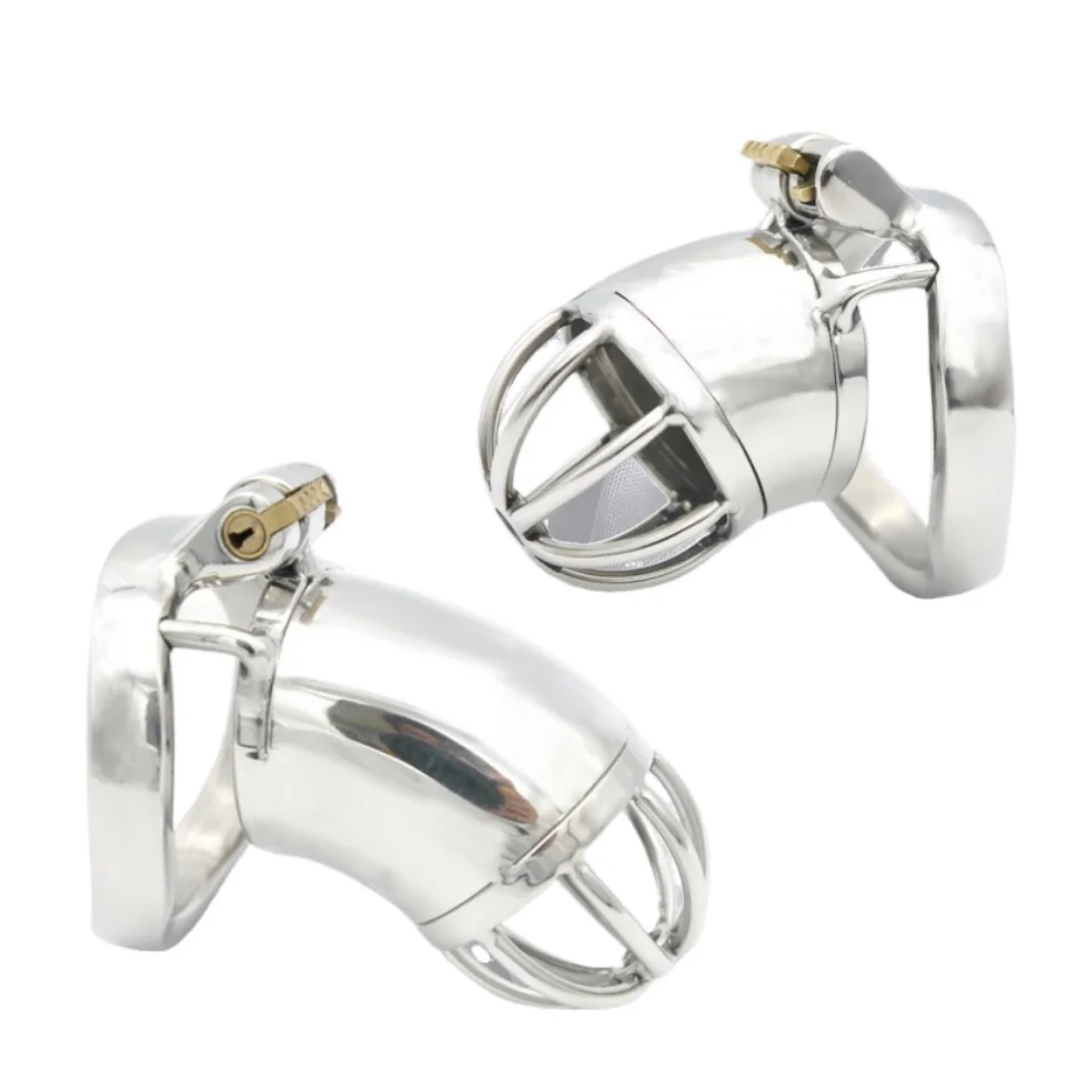 Stainless steel penis restraint cage penis ring and catheter SM training abstinence prisoner bird adult sex toy cupcake toys