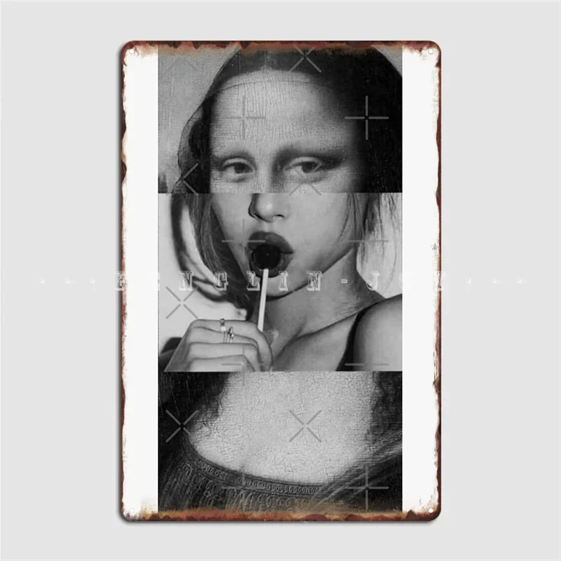Naughty Mona Lisa Vaporwave Metal Sign Wall Cave Pub Garage Design Wall Decor Tin Sign Posters