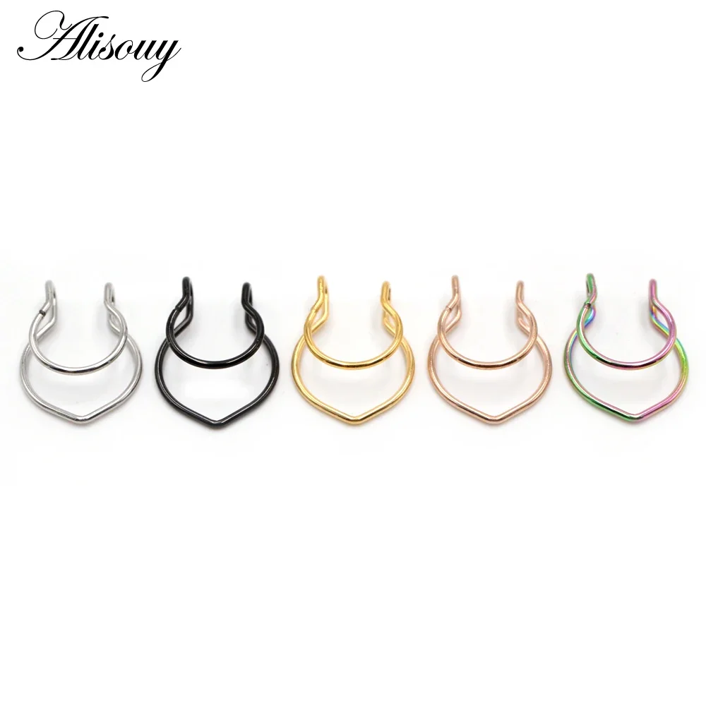 Alisouy 1 PC V Shaped Fake Nose Ring Clip Septum Rings Stainless Steel Nose Piercing Fake Piercing Oreja Pircing Jewelry