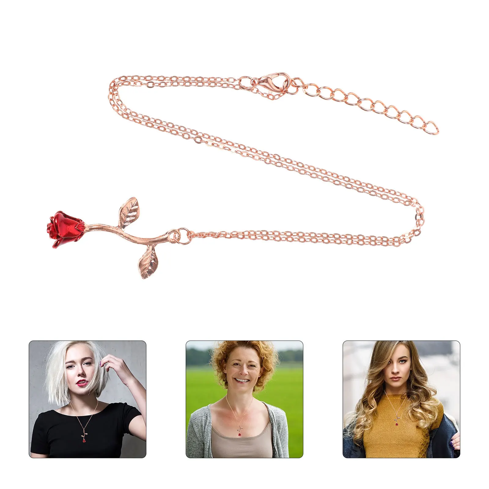 Collier pendentif fleur Rose rouge, 3 pièces, alliage de mode, bijoux pour femmes, cadeau, joli collier délicat pour