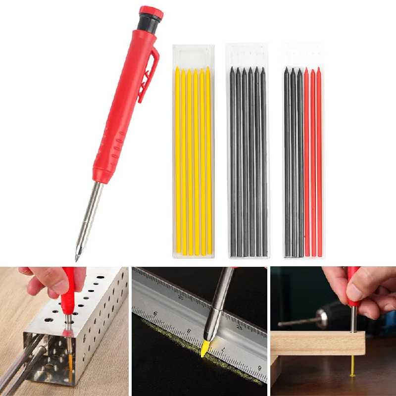 Solid Carpenter Pencil Set Woodworking Tools Mechanical Pencil 3 Colors Refill Construction Job Tools Carpentry Marking