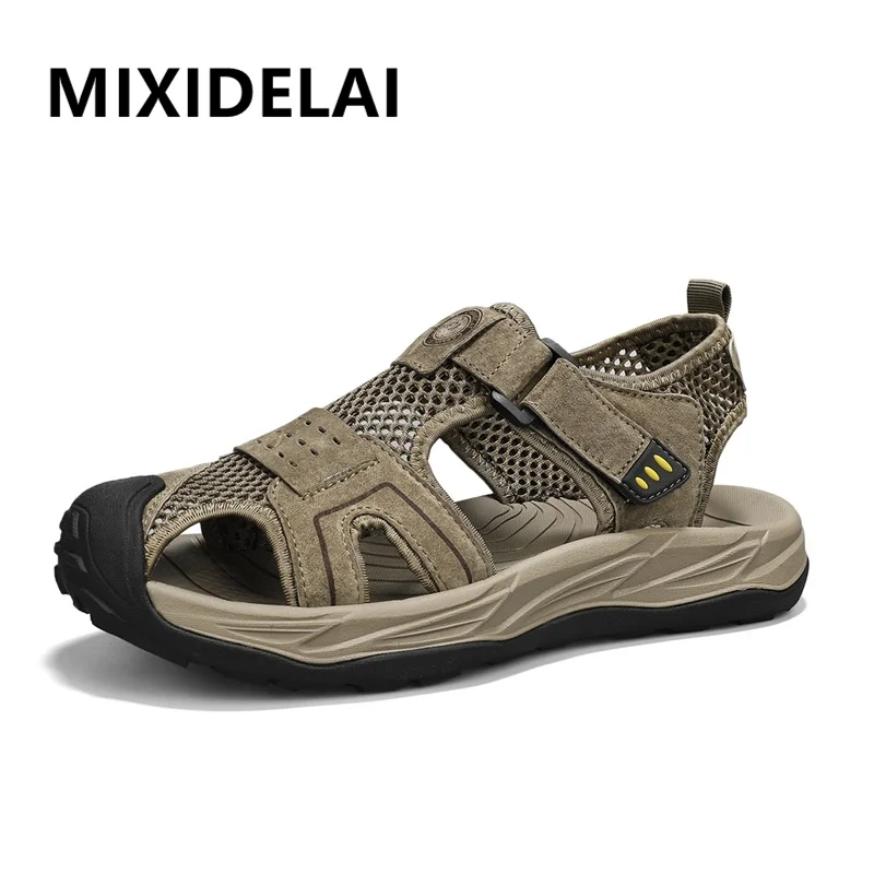 Summer Men's Casual Leather Sandals Soft Comfortable Beach Sandals Lightweight Breathable Mesh Outdoor Man Daily Casual Shoes