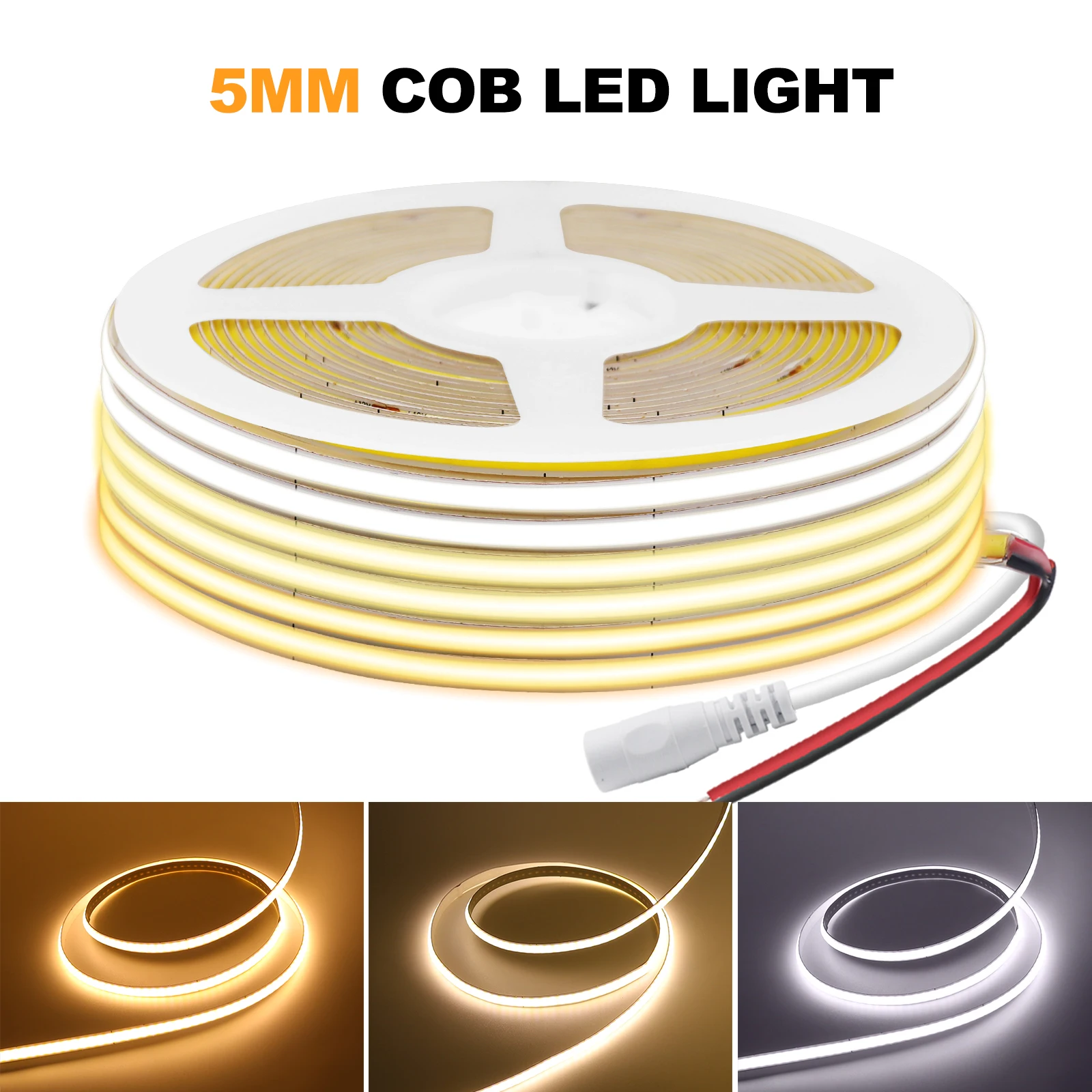 Super Thin 5mm COB LED Strip 320LEDs/m 12V 5V Flexible LED Tape Ribbon Warm Cold White Lamp for Home Lighting 3000K 4000K 6000K