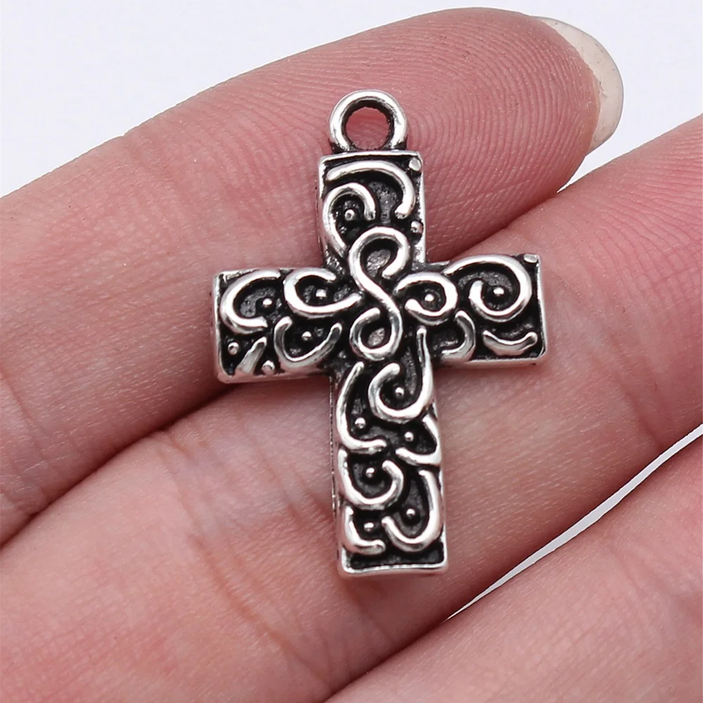 10pcs/lot 28x19mm cross Charms For Jewelry Making Antique Silver Color 1.1x0.75inch