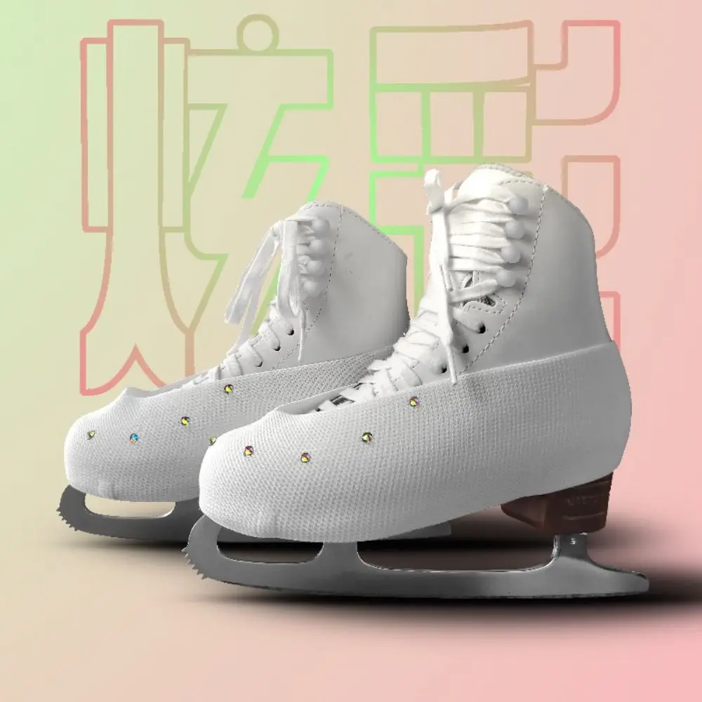 Weiche, elastische Eislauf-Schuhüberzüge aus Stretch-Gewebe, kratzfeste Eiskunstlauf-Stiefelschoner, staubdicht, Schwarz-Weiß – Detail 2