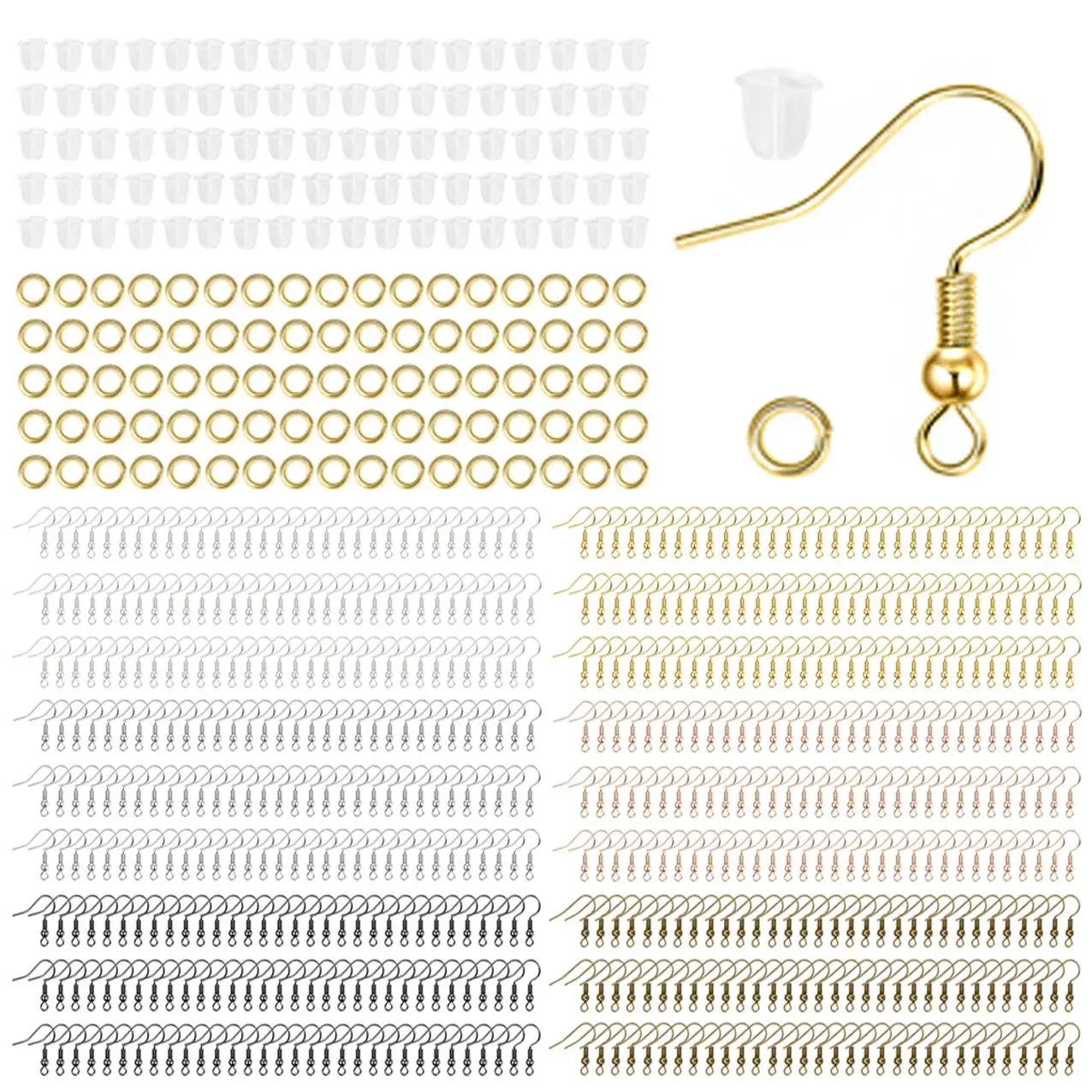 100pcs/Lot Earrings Set Hypoallergenic Earring Hook Kit Ear Wires Fish Hooks Open Jump Rings Earplugs For DIY Jewelry Making