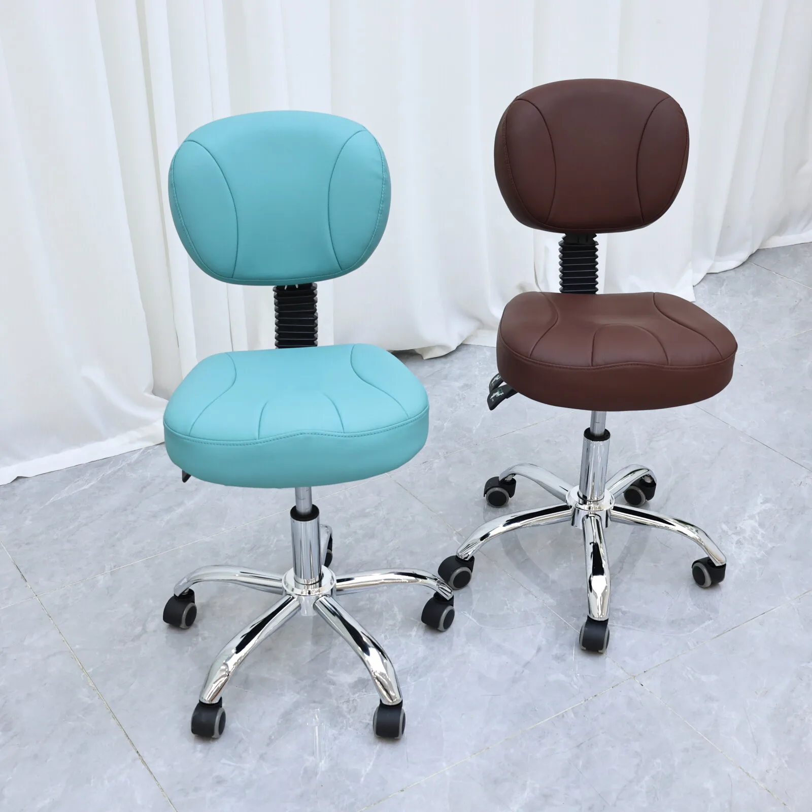 Ergonomic Rolling Work Stool with Back Support, for Nail Tech, Barber & Dentist, Comfortable Lift Technician Chair with Wheels,