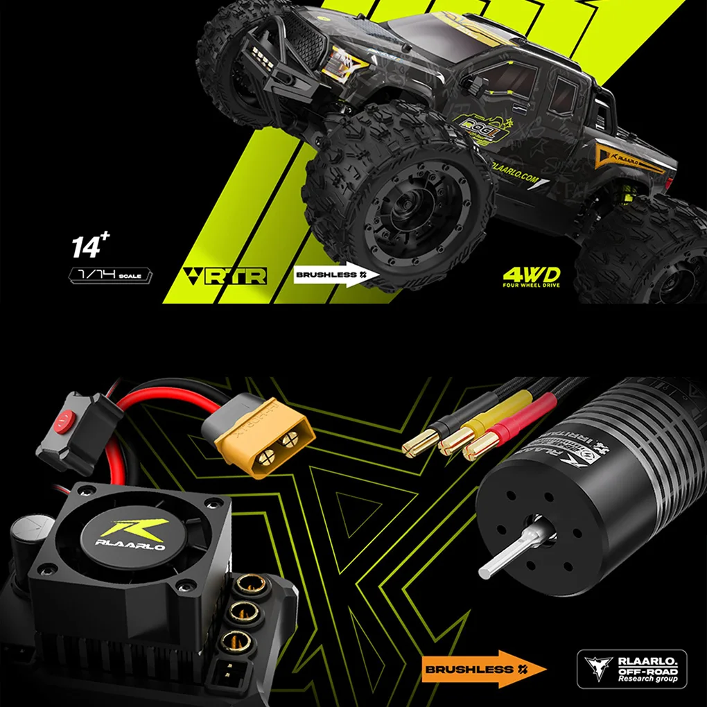 Camión monstruo tipo gladiador, coche eléctrico de Control remoto 4WD de grado profesional, 100 km/H, carreras todoterreno de alta velocidad, juguete para niños y adultos, 1/14