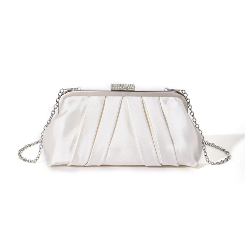 

Satin-finished Simple Evening Clutch Elegant Glamorous Classy Timeless Pleated-design Compact For Banquets Weddings Dinner Party