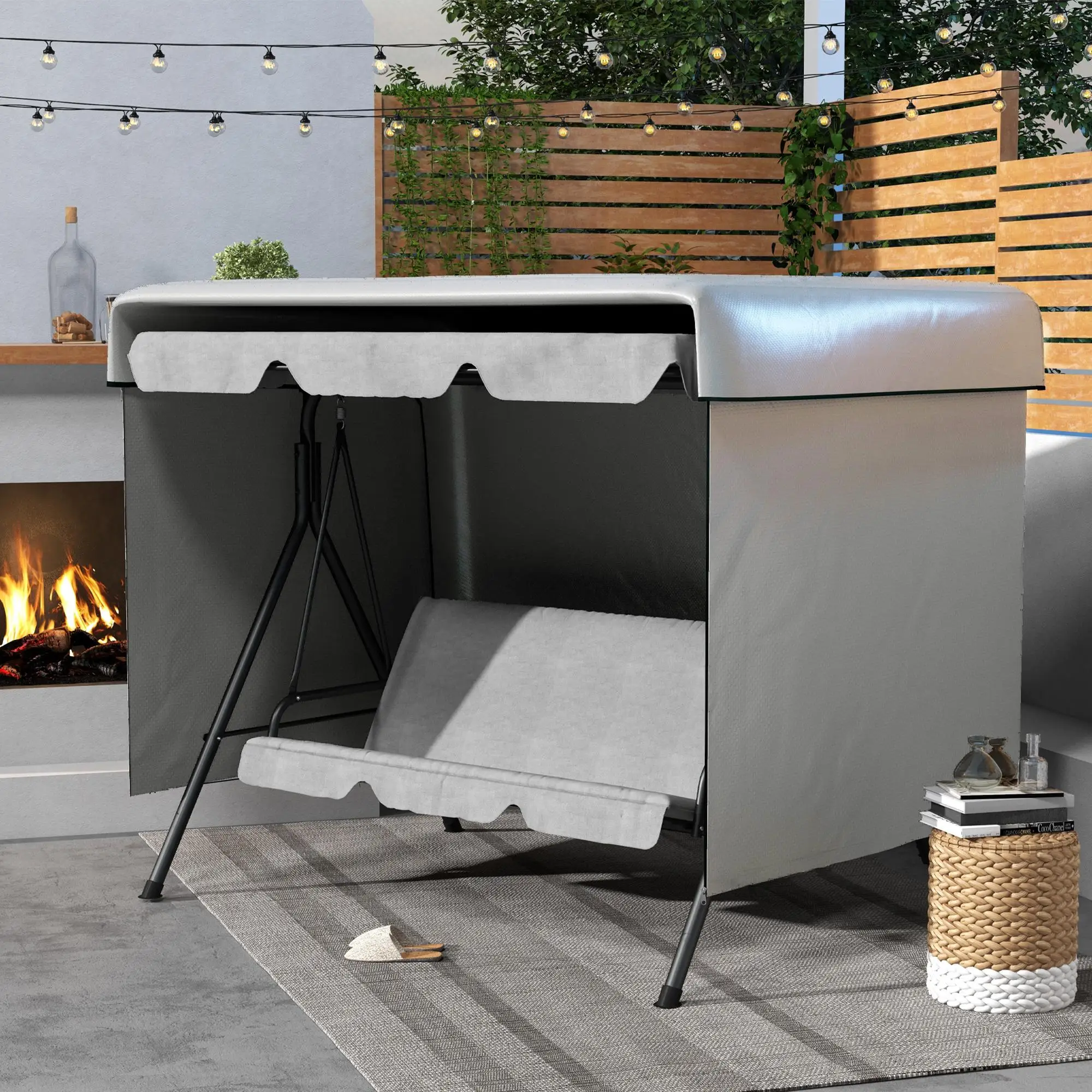 Housse de protection imperméable pour balançoire de jardin Hollywood 215x155x150 cm Gris avec fermeture éclair et protection UV