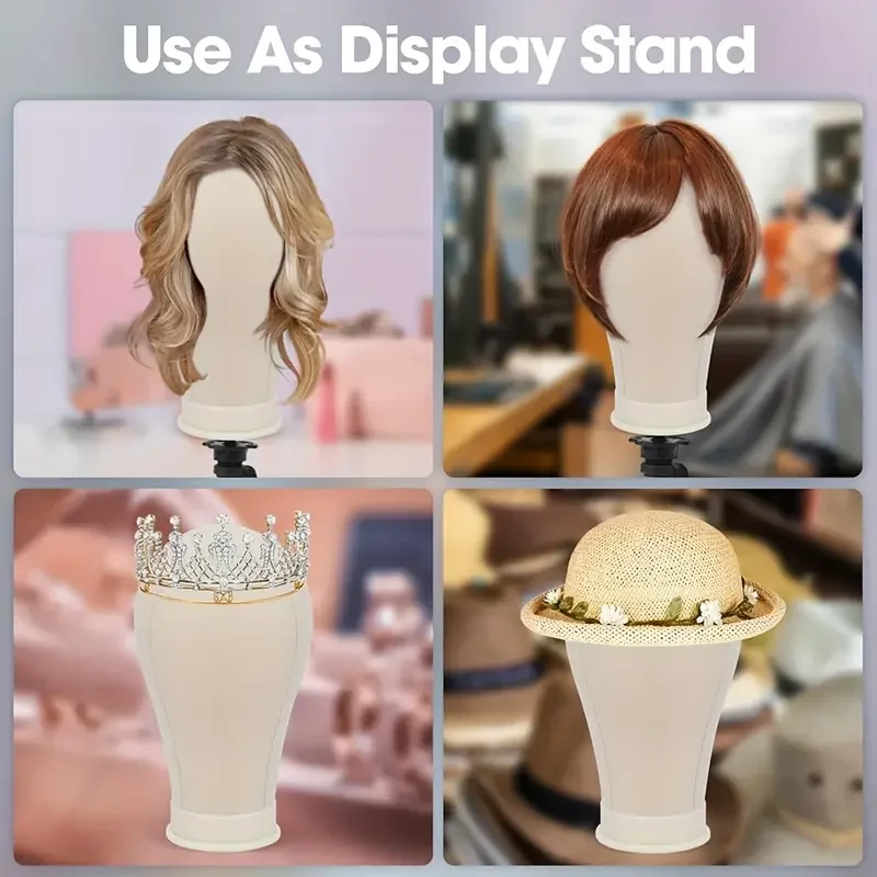 22 بوصة قماش شعر مستعار رئيس حامل عارضة أزياء رئيس طوي شعر مستعار حامل مجموعة لصنع العرض مع الجدول المشبك ، غطاء شعر مستعار ودبابيس T #5