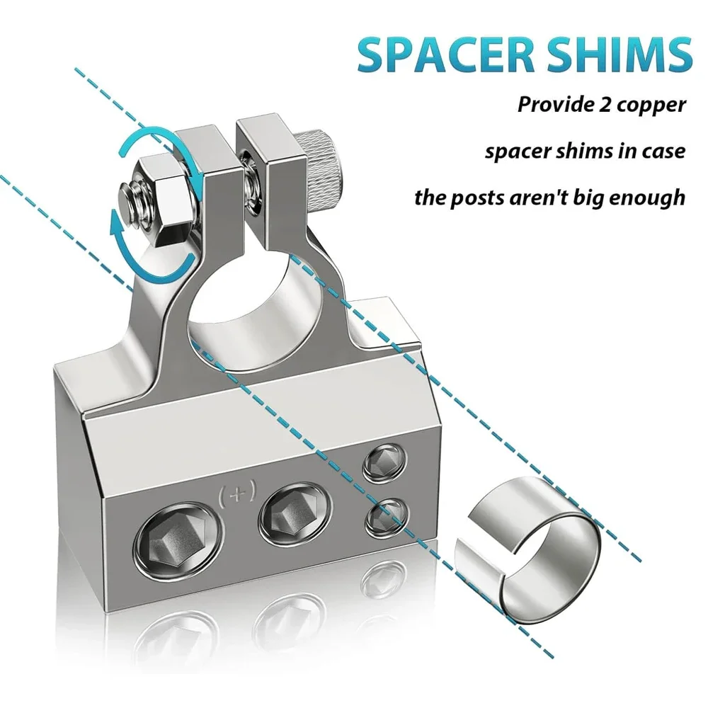 Kit de connecteurs de borne de batterie de voiture, audio automatique, pince de poteau de batterie positive et négative, couvertures transparentes, cales, 2 AWG, 4 AWG, 8/10 AWG, 1 paire