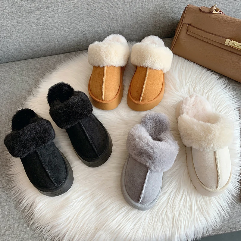 Capa toe casa chinelos plataforma sapatos de pele flip flops slides chinelos feminino pelúcia 2025 shearling botas de neve sapatos mulher 2025 cov