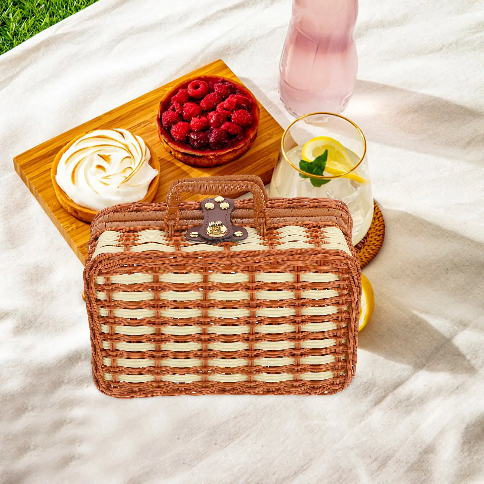 

Плетеная корзина-чемодан из искусственного ротанга в винтажном стиле, большая вместительная корзина для пикника, ручная работа, органайзер для хранения мелочей, для путешествий и кемпинга