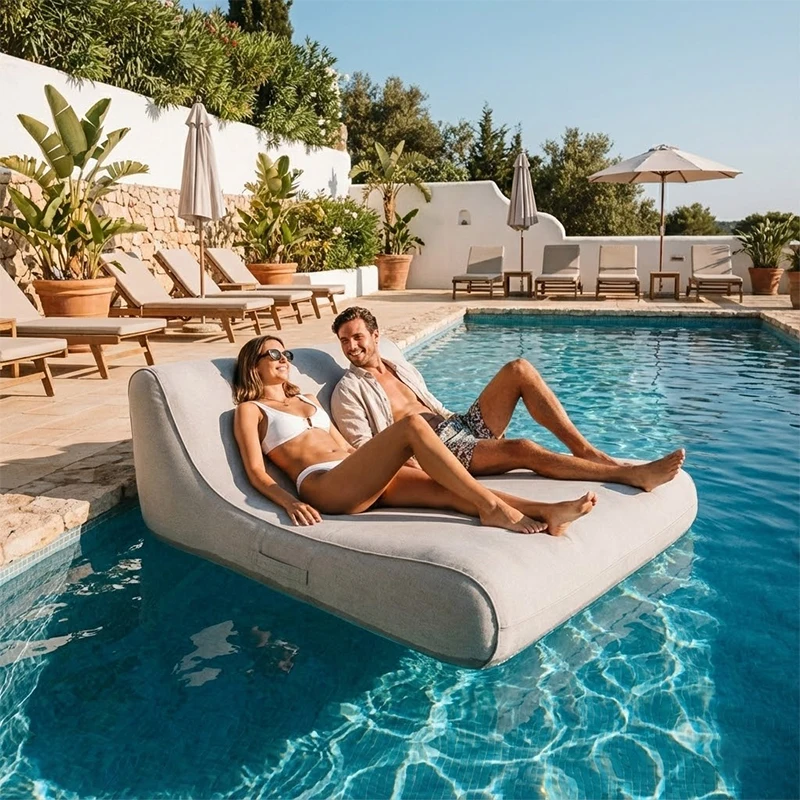 

New Double L-shaped Inflatable Blow up Lounger Portable Folding Beach Swimming Pool Floats Sun Loungers