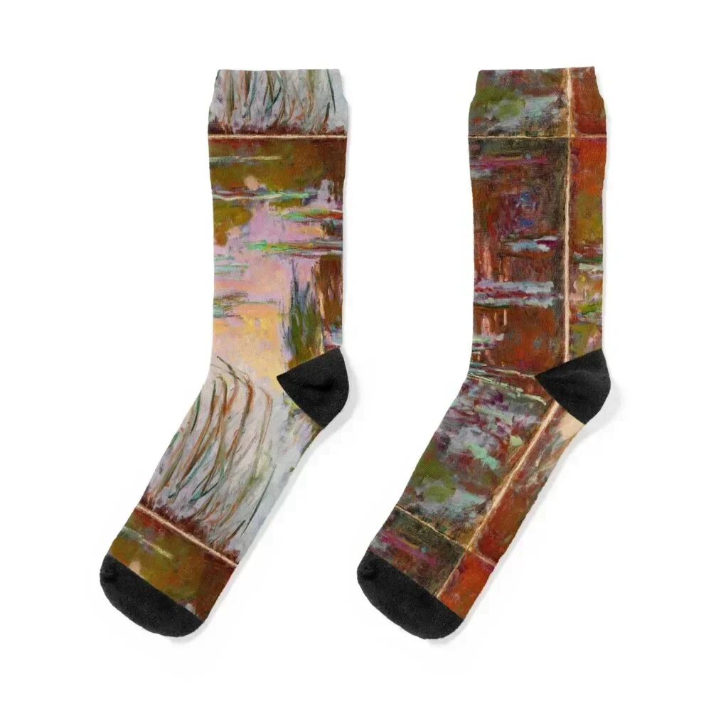 Water-Lilies, Setting Sun Monet Fine Art Socks gift Climbing Women Socks Men's