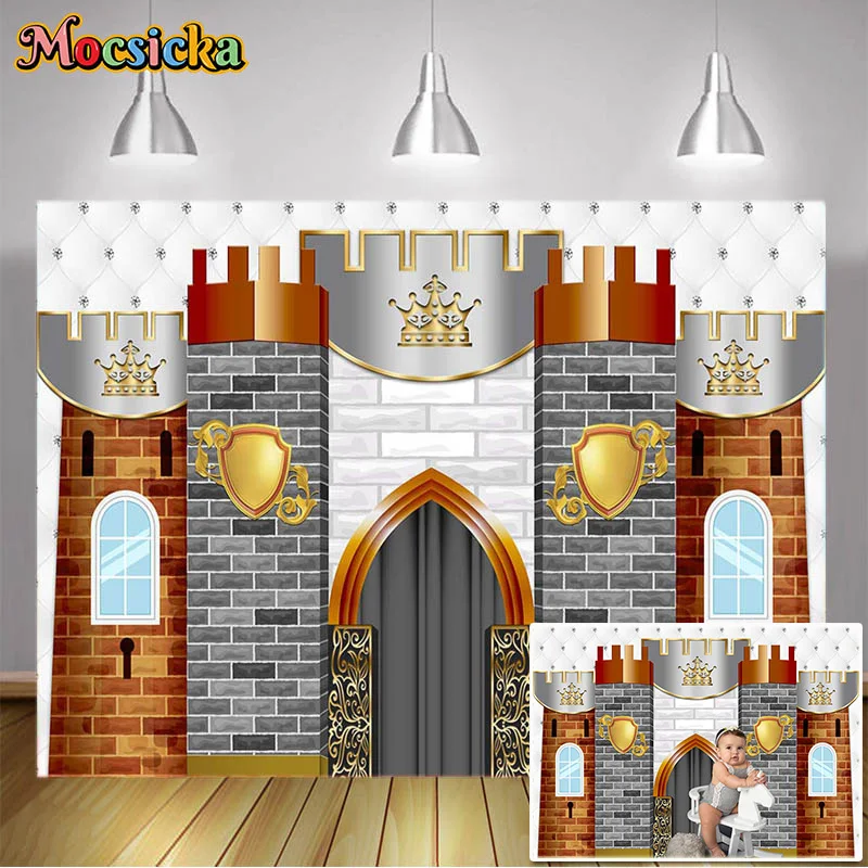 

Mocsicka Royal Prince Birthday Backdrop Medieval Castle Happy Birthday Party Decoration Banner Boy's Photography Background