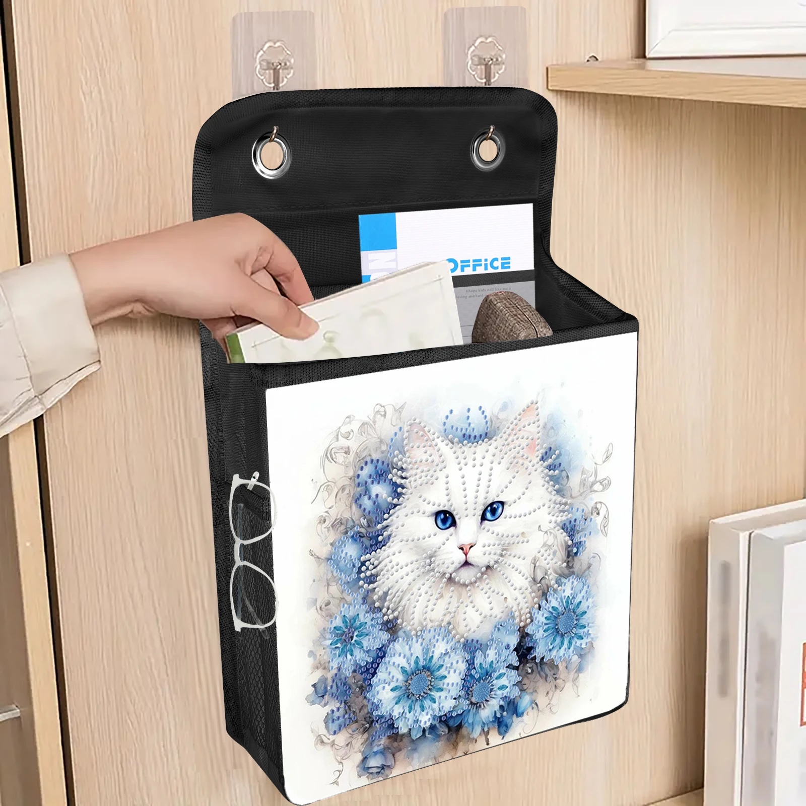 5D Diamond Art Hanging Storage Bags Cat Canvas Diamond Painting Hanging Storage Bag Handiwork DIY Point Drill Wall Hanging Bags