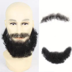 Afro Kinky Curly Black Fake Face Beard Mustache For Men Natural Human Hair Invisible Swiss Lace Thick Facial False Beard Makeup