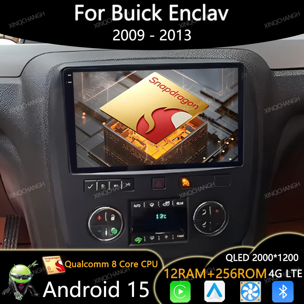 Android 15 Radio del coche para Buick Enclave 2009 2010 2011 2012 2013 Carplay navegación automática Qualcomm QLED reproductor de vídeo Multimedia BT