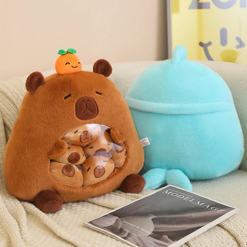 35cmNew Capybara Shark Shaped Snack Bag Plush Toys Super Soft Cartoon Squishy Pillow Funny Food Dolls Birthday Gifts Room Decor