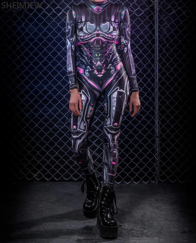 Disfraz de Cosplay de una pieza con estampado Digital 3D para mujer, mono con cremallera, mono Zentai 3d, Mono para fiesta de juegos de Halloween, 2024