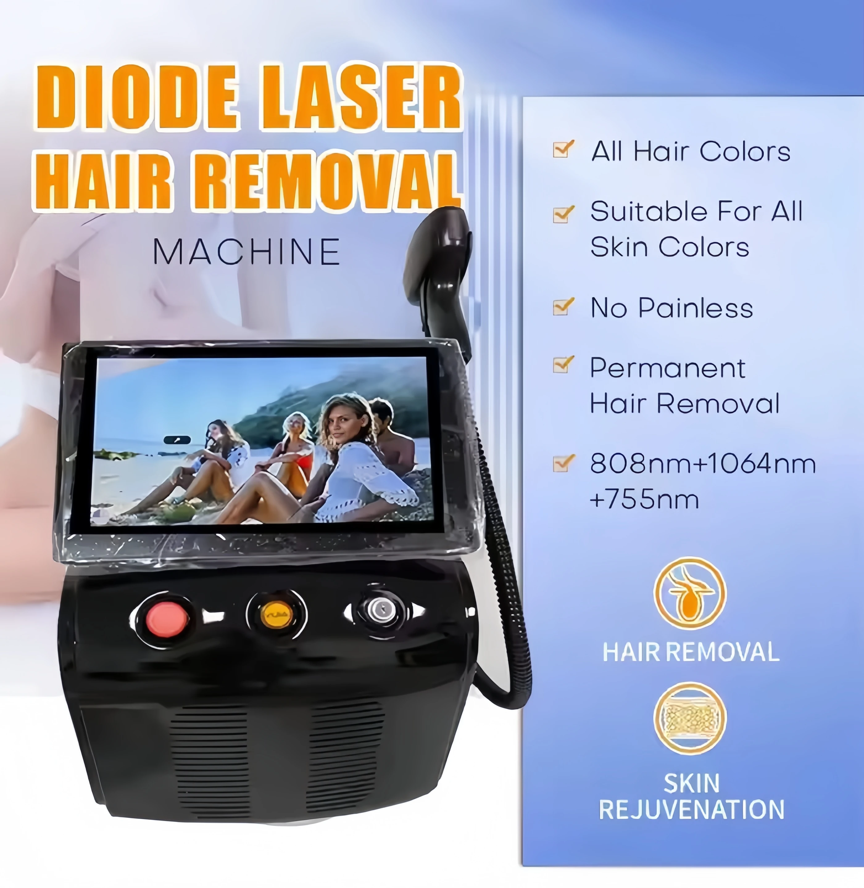 Diode Laser Hair Removal Machine Multi Wavelengths Painless Permanent Laser Hair Removal Device Alexandrit Laser 4000w