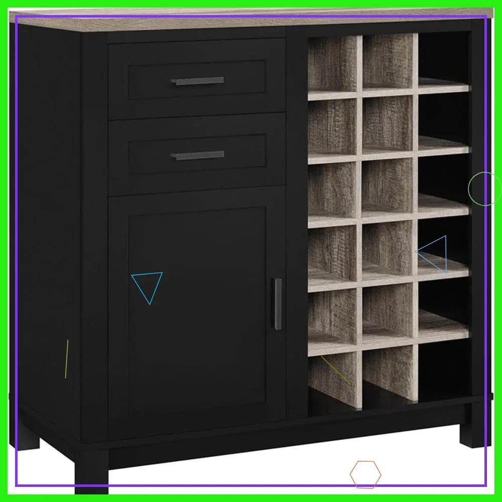 

Stylish Black Bar Cabinet with Storage, 37.1"H x 36"W x 18.2"D, Easy Assembly
