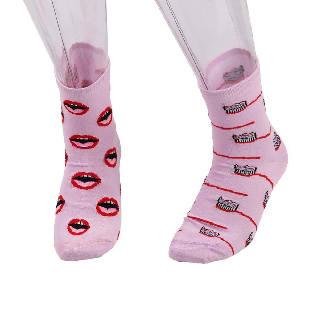 

Funny High Ankle Socks Lips Toothbrush Design 3 Pairs Cotton Spandex Stretchy Comfortable Sweat-Wicking Lightweight